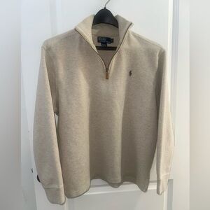 Ralph Lauren Beige Half-Zip Sweater Size Large 100% Cotton EUC